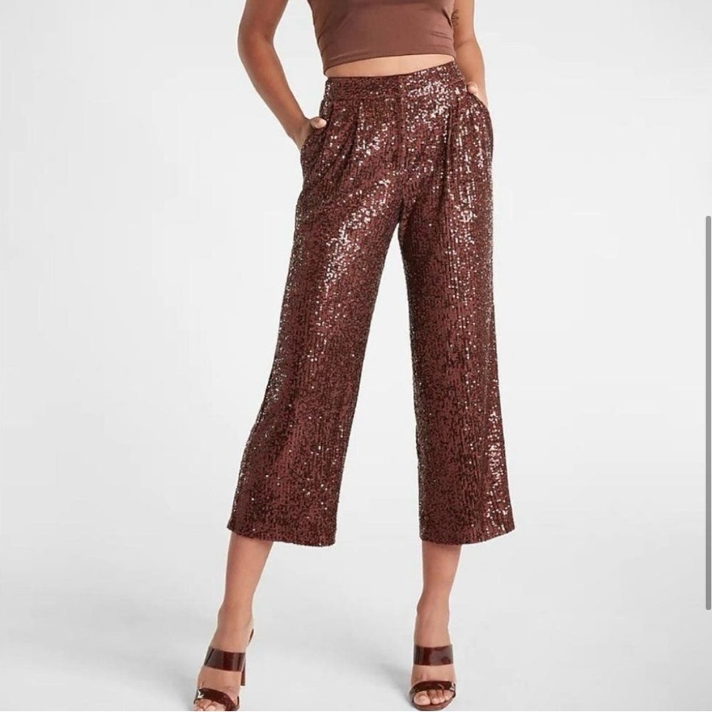 Express High Waisted Sequin Pleated Cropped Trouser SZ XS
